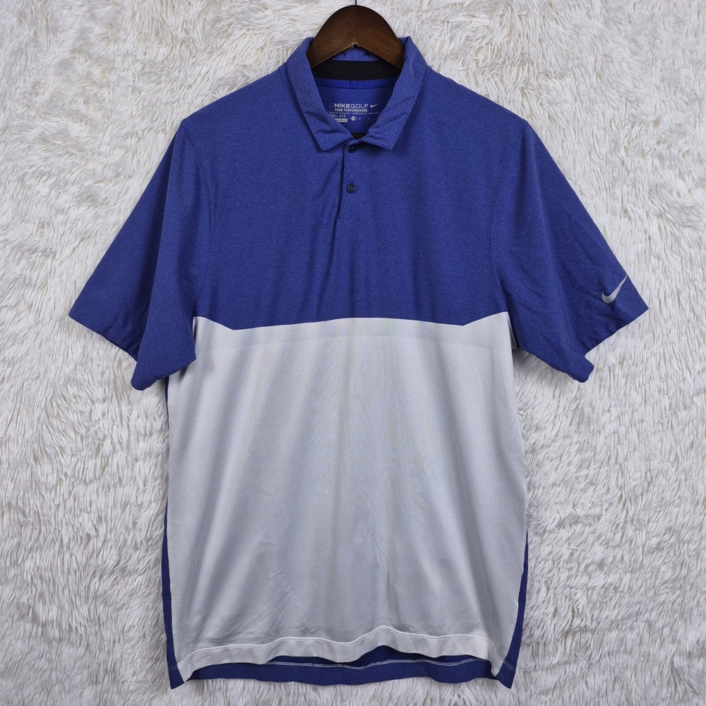 Nike‎ Golf Tour Performance Dri-FIT Mesh Polo Shirt Blue White Mens M
